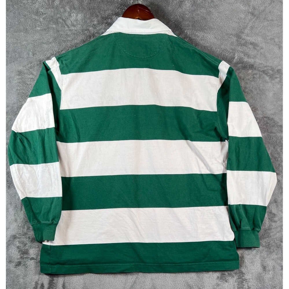 Lands End Vintage Rugby Shirt Mens XL Green White Stripe Heavyweight 90s Polo - Picture 13 of 13